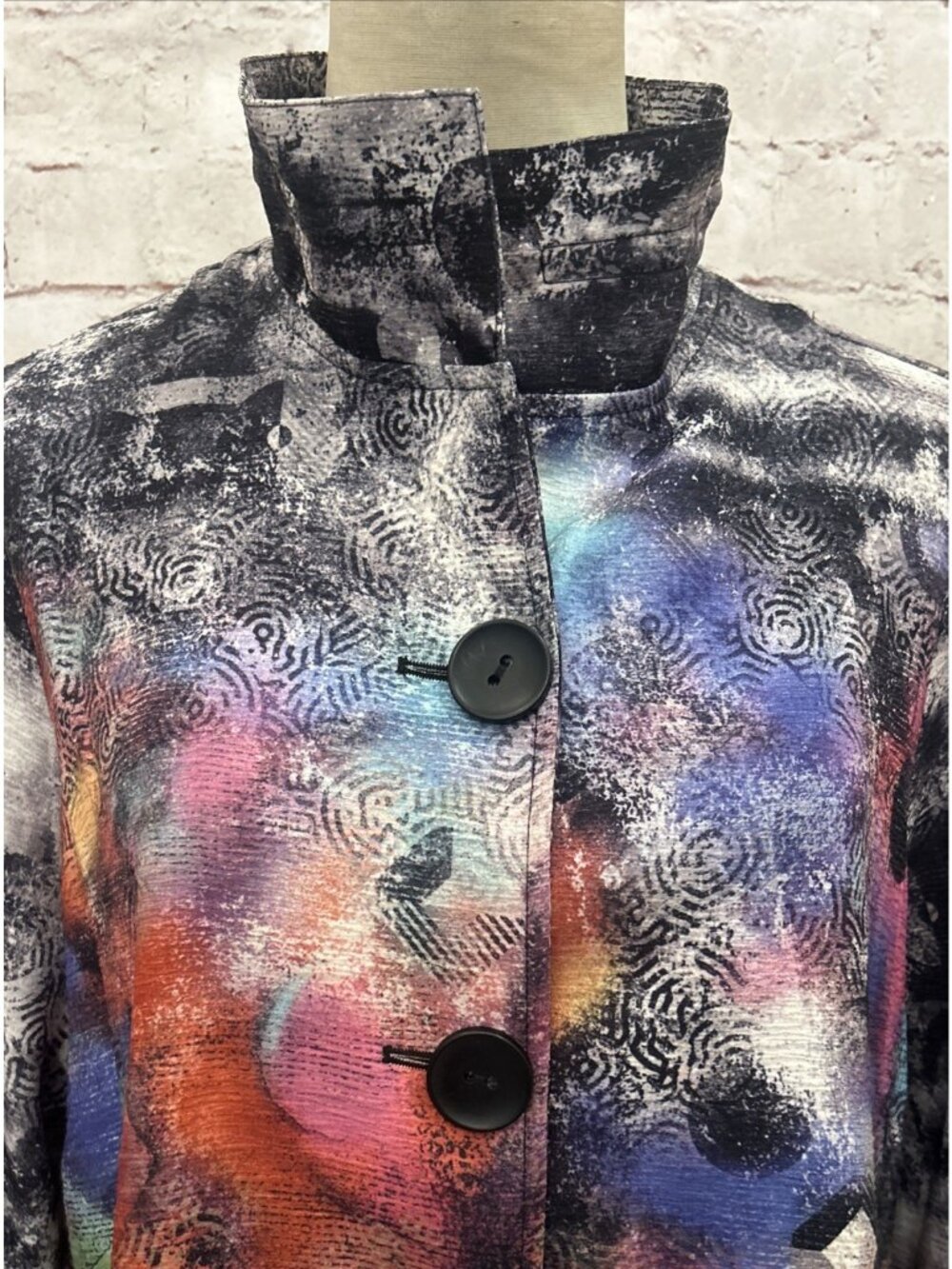 ALI MILES Petite Large Structured Collar Colorful Art to Wear Jacket Top Size PL - Picture 2 of 4
